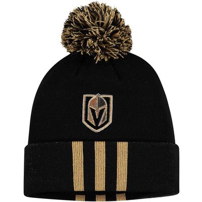 Men's adidas Black Vegas Golden Knights Three Stripe Cuffed Knit Hat with Pom