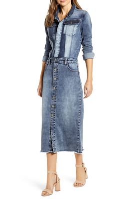 Wash Lab Denim Long Sleeve Denim Midi Dress in Blue