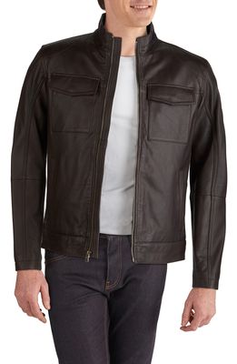 Cole Haan Washed Leather Trucker Jacket in Brown