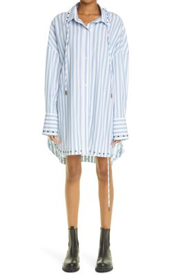 MONSE Stripe Long Sleeve Oversize Cotton Poplin Shirtdress in Sky Blue White