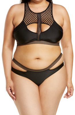 Coquette Mesh & Strap Detail Bra & Briefs Set in Black