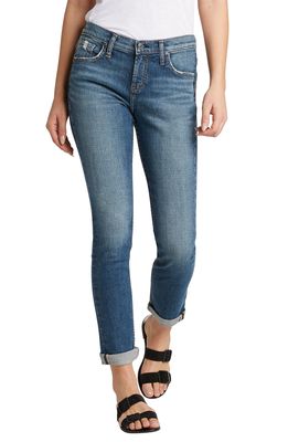 Silver Jeans Co. Beau Distressed Cuff Girlfriend Fit Jeans in Indigo