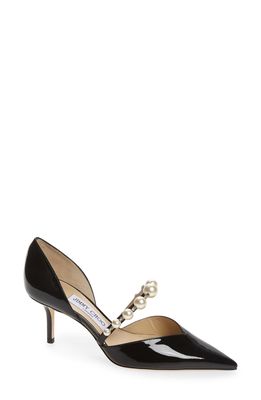 Jimmy Choo Aurelie Imitation Pearl Strap Pointed Toe Pump in Black/White
