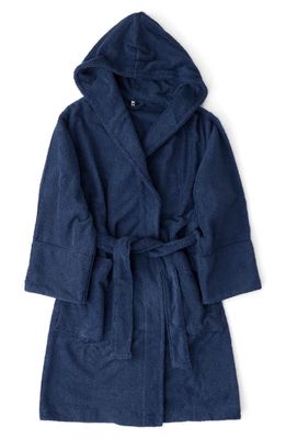 Tekla Organic Cotton Hooded Bathrobe in Navy