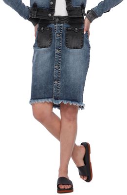 Wash Lab Denim Wash Lab Hampton Button Front Denim Skirt in Two Tone Blue