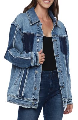 Wash Lab Denim Raw Hem Utility Denim Jacket in Split Blue Light