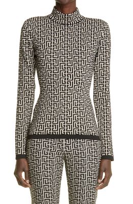Balmain Monogram Jacquard Sweater in Ivory/Black