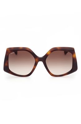 Max Mara 56mm Gradient Geometric Sunglasses in Dark Havana /Gradient Brown