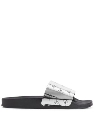 Giuseppe Zanotti metallic logo slides - Grey