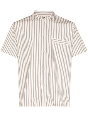 TEKLA vertical-stripe short-sleeve pajama shirt - Neutrals