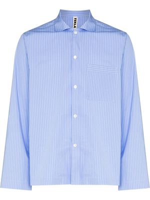 TEKLA pinstriped poplin pajama shirt - Blue