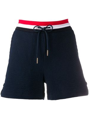 Thom Browne tricolour-waistband seersucker shorts - Blue