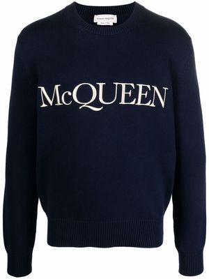 Alexander McQueen logo-embroidered jumper - Blue
