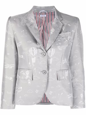 Thom Browne illustration-print silk blazer - Grey