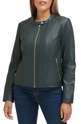 Cole Haan Leather Zip Front Jacket in Emerald