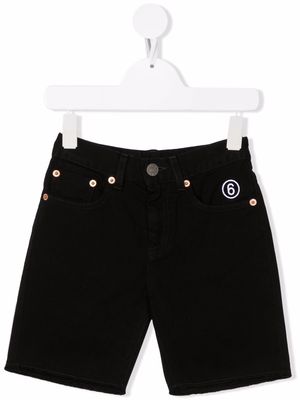 MM6 Maison Margiela Kids embroidered logo denim shorts - Black