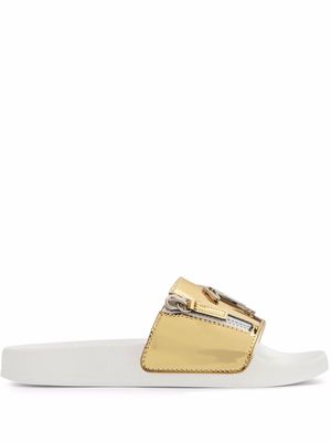 Giuseppe Zanotti Brett logo zip slides - Gold