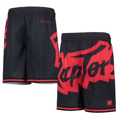 Mitchell & Ness Youth Black Toronto Raptors Hardwood Classics Throwback Big Face Mesh Shorts