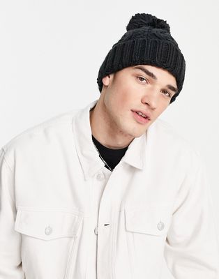 French Connection cable bobble beanie hat in navy