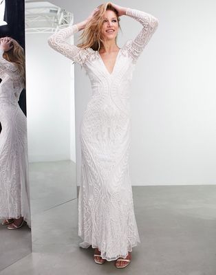 ASOS EDITION Selena embellished placement wedding dress-White