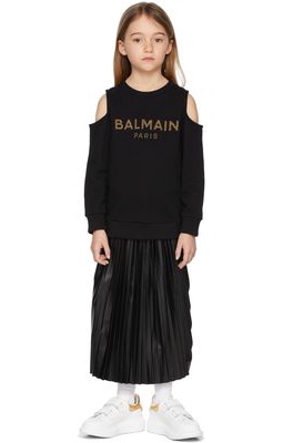Balmain Kids Black Cold Shoulder Logo Sweatshirt