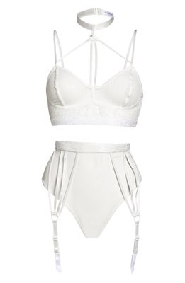 Coquette Strappy Choker Bra & High Waist Panties in White