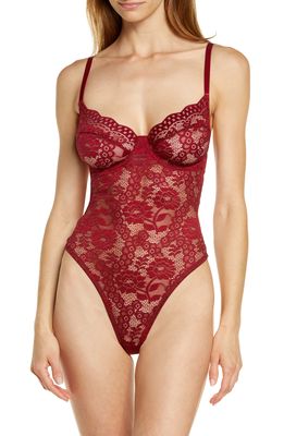 Coquette Floral Lace Underwire Teddy in Ruby