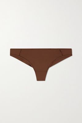 Eres - Mika Soyeuse Lace-embellished Stretch-jersey Thong - Brown