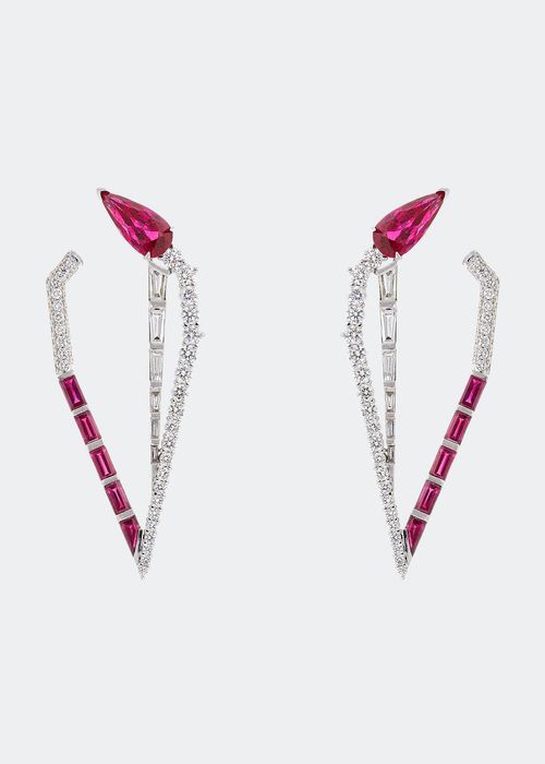 18k White Gold Ruby and Diamond Geo Earrings