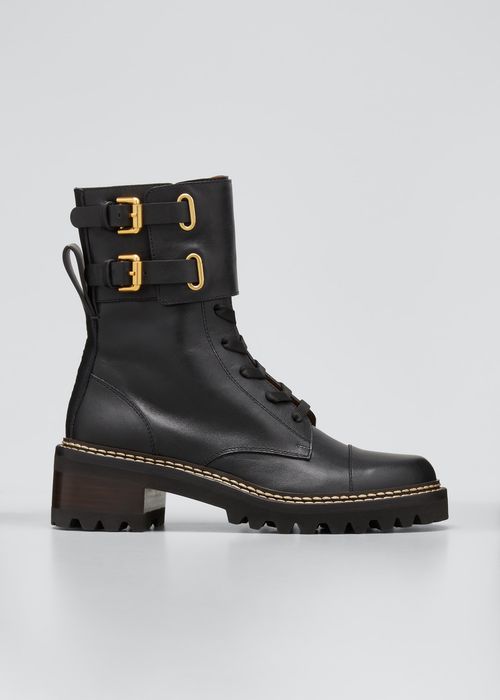 Mallory Buckle-Cuff Moto Combat Booties