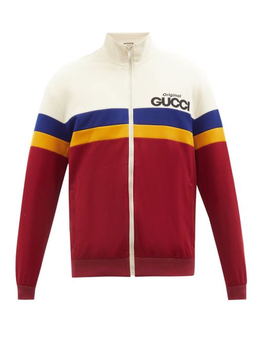 Gucci - Logo-print Cotton-jersey Track Jacket - Mens - Burgundy Multi Gucci - Logo-print Cotton-jersey Track Jacket - Mens - Burgundy Multi
