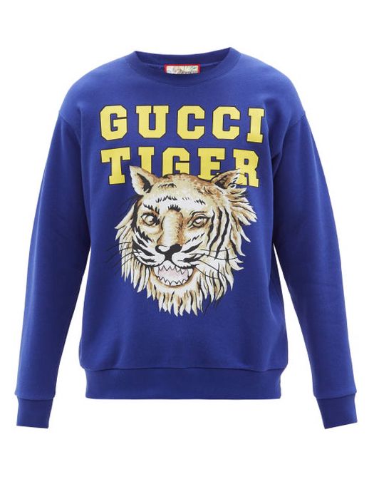 Gucci - Gucci Tiger-print Cotton-jersey Sweatshirt - Mens - Dark Blue Gucci - Gucci Tiger-print Cotton-jersey Sweatshirt - Mens - Dark Blue