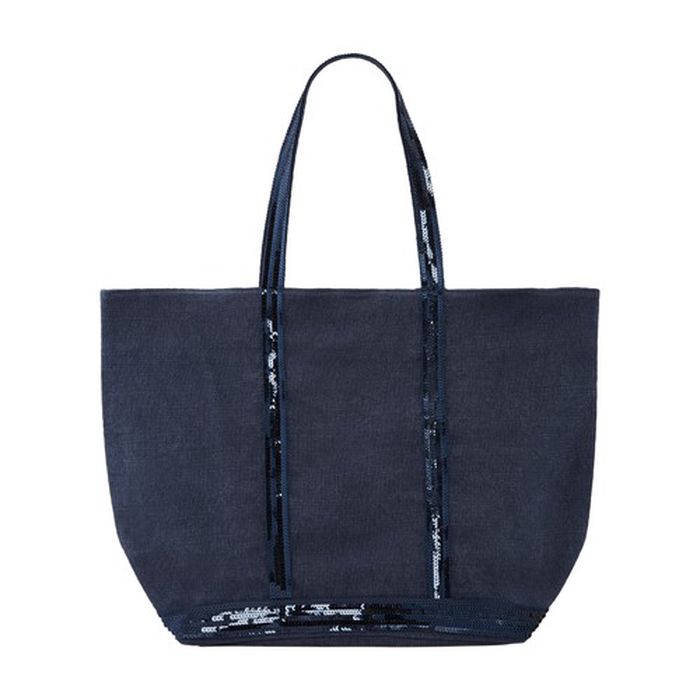 Linen and Sequins Shoulder Strap L Cabas Tote
