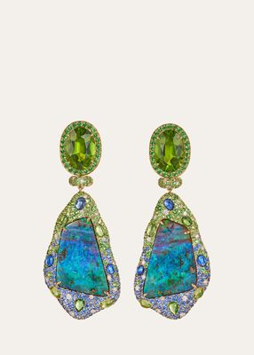 14k Yellow Gold Mixed Stone, Diamond, and Opal Earrings