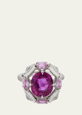 18k White Gold Pink Sapphire and Diamond Ring, EU 53 / US 6.5