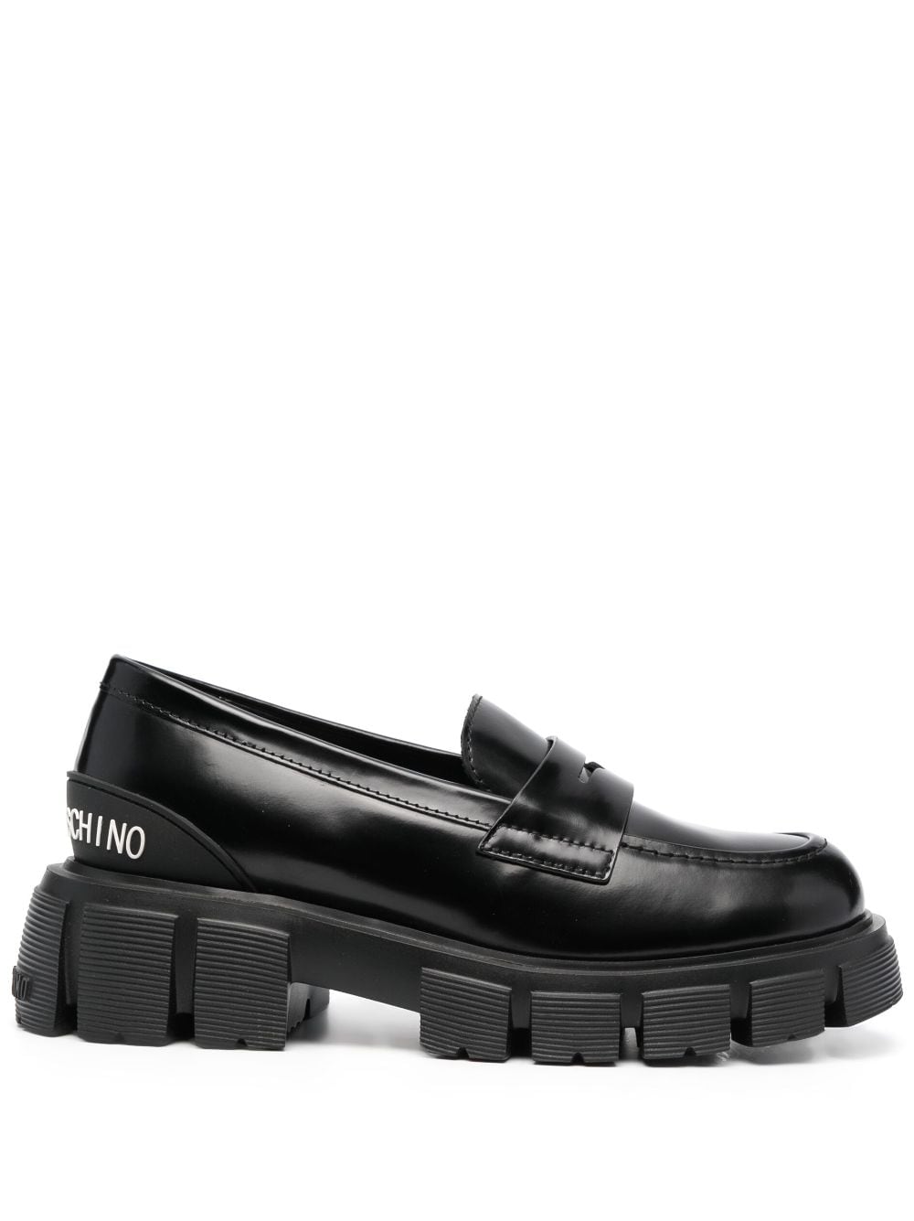Love Moschino embossed-logo leather loafers - Black