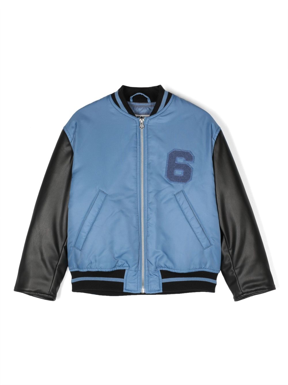 MM6 Maison Margiela Kids leather varsity bomber jacket - Blue