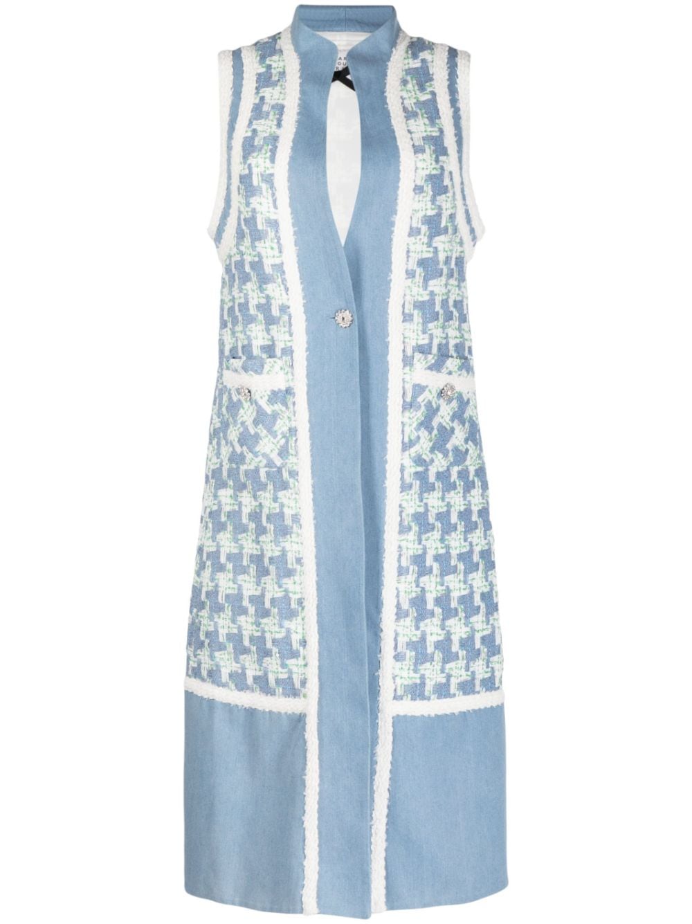 Edward Achour Paris contrast-trim bouclé gilet - Blue