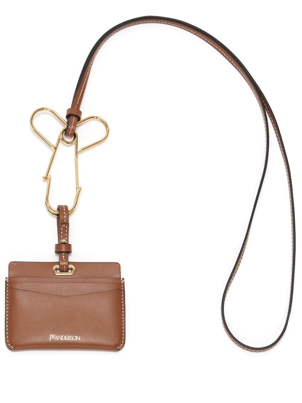 JW Anderson safety-pin leather card holder - Brown