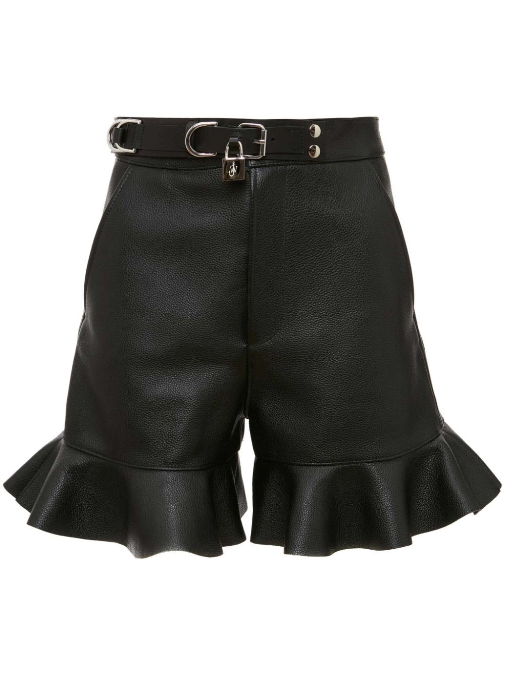 JW Anderson padlock-strap ruffled leather shorts - Black