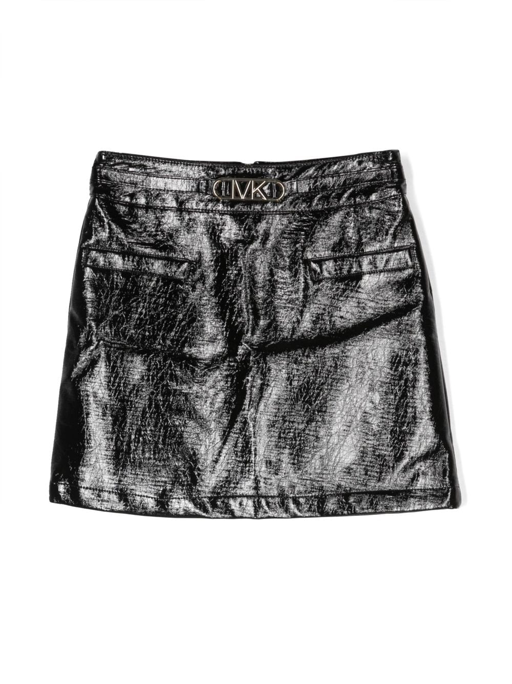 Michael Kors Kids logo-plaque crinkled-finish skirt - Black