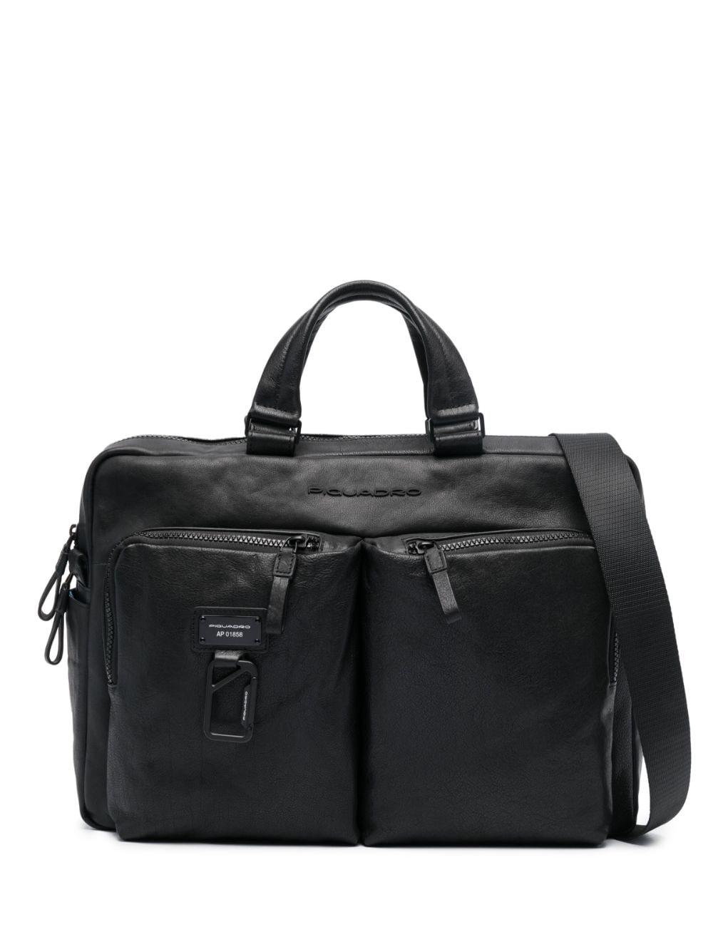PIQUADRO logo-plaque leather bag - Black