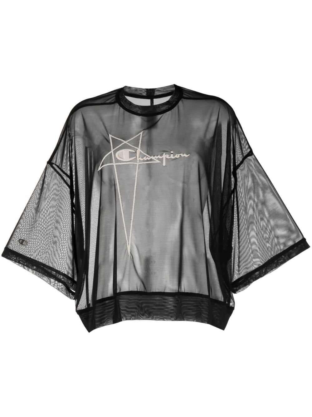 Rick Owens logo-embroidered sheer top - Black