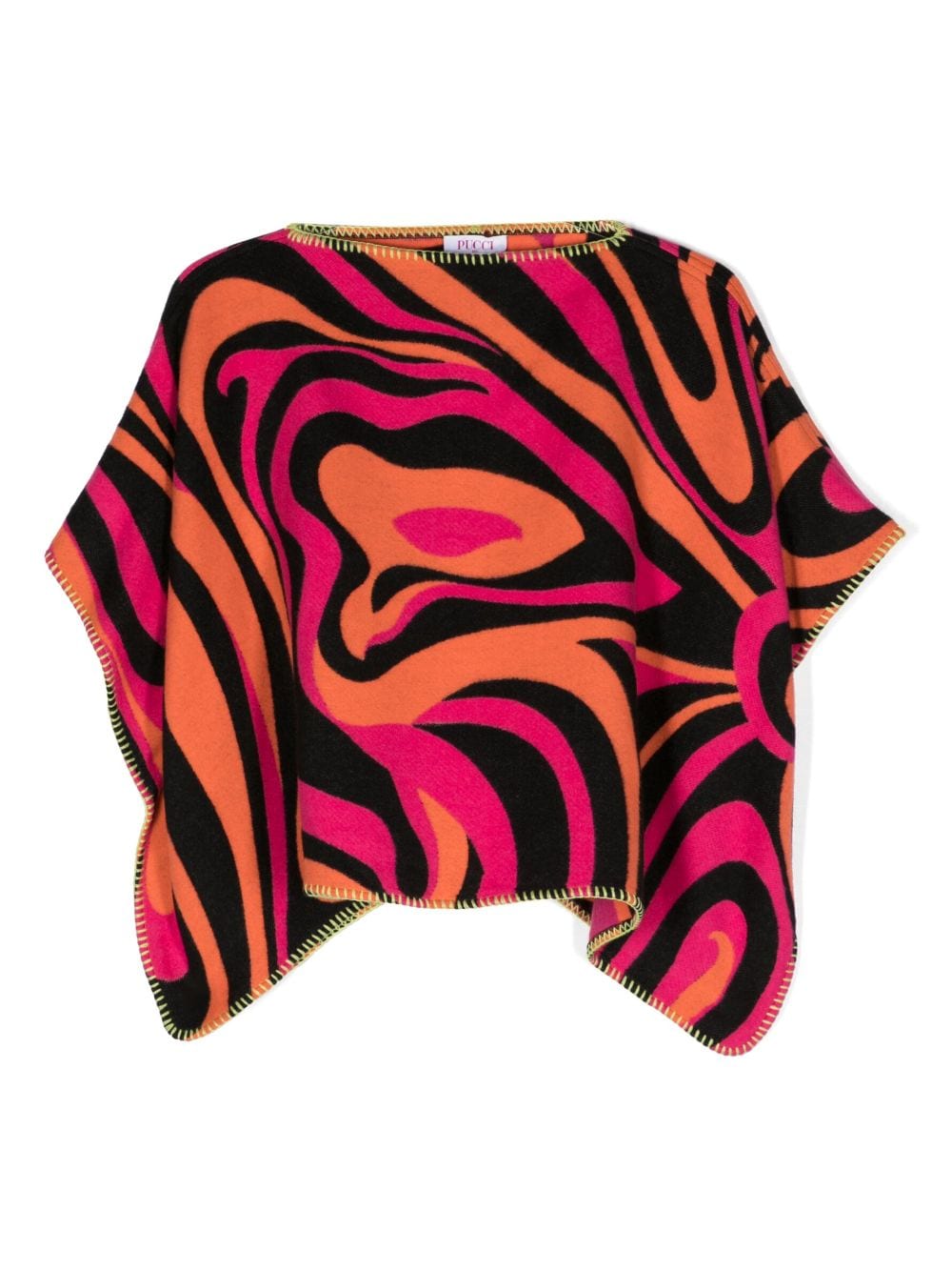 PUCCI Junior abstract-pattern virgin wool poncho - Pink
