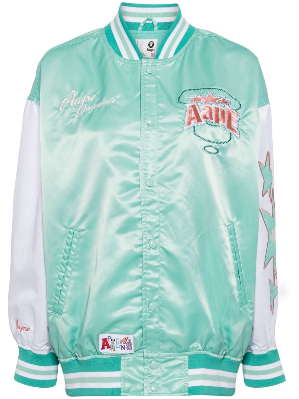 AAPE BY *A BATHING APE® logo-embroidered satin varsity jacket - Green