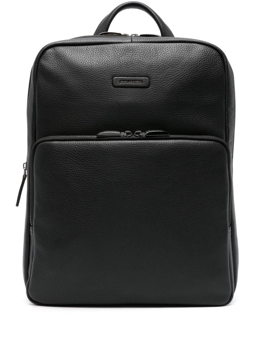 PIQUADRO logo-patch leather backpack - Black