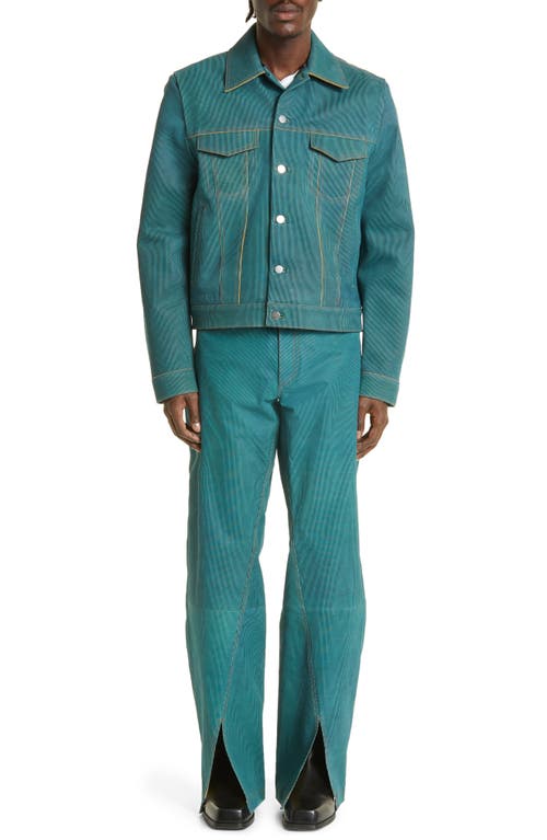 Bianca Saunders Larda Leather Jacket in Indigo/Teal Stripe Intest