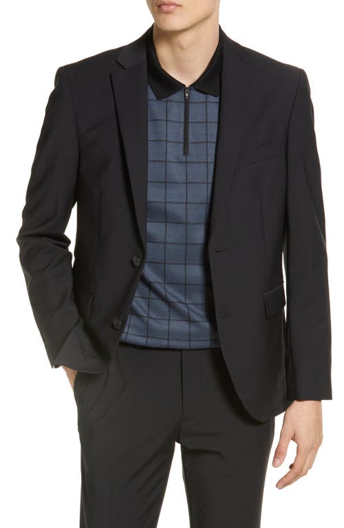 Open Edit Solid Extra Trim Wool Blend Sport Coat in Black