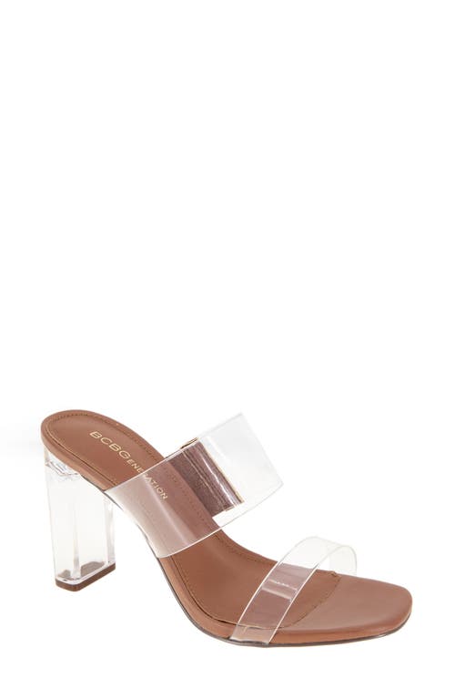 bcbg Georgie Strappy Mule Sandal in Clear/Coffee