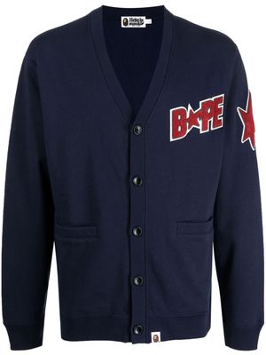 A BATHING APE® logo-appliqué jersey cardigan - Blue